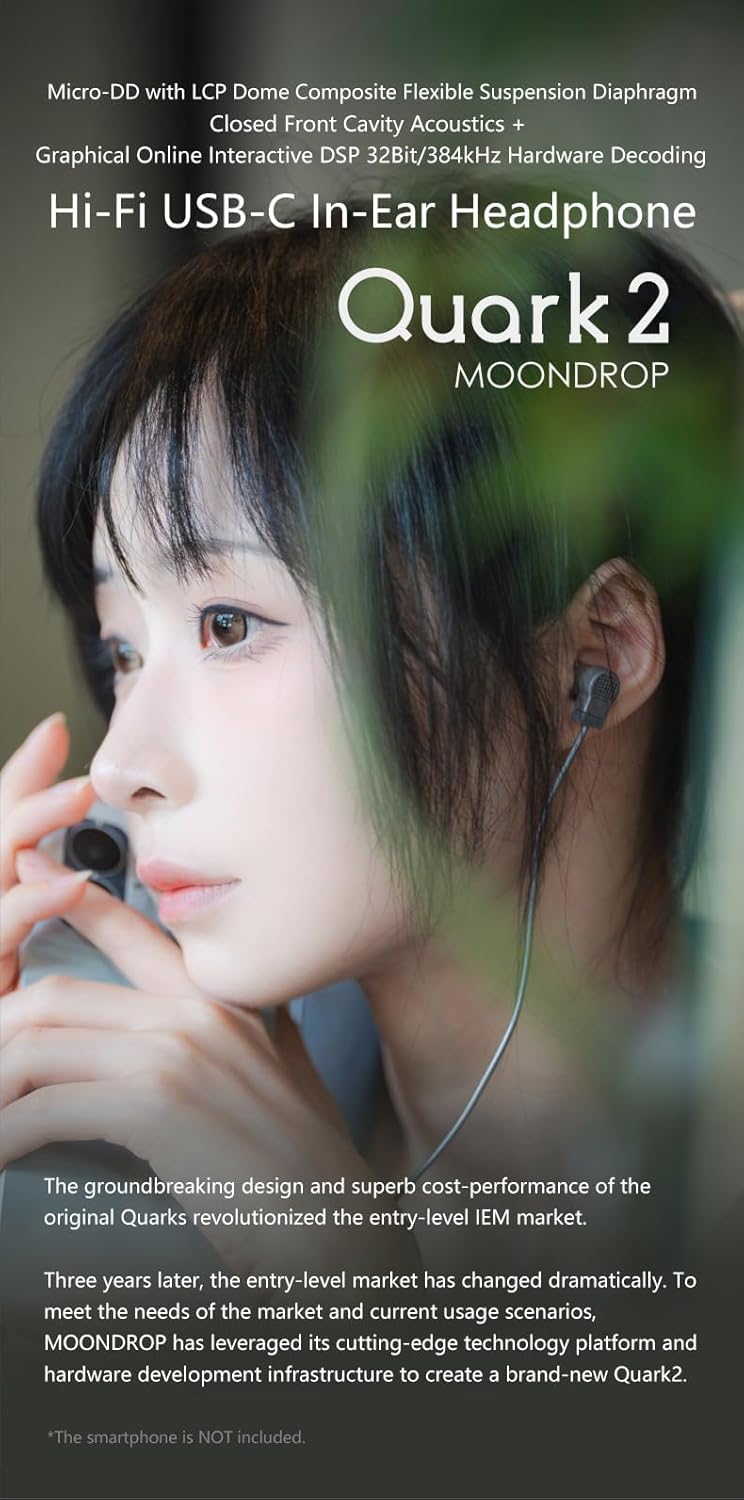 Moondrop Quark2 In-Ear-Kopfhörer, USB-C LCP Dome Composite, Flexible Federung, dynamische Treibermem