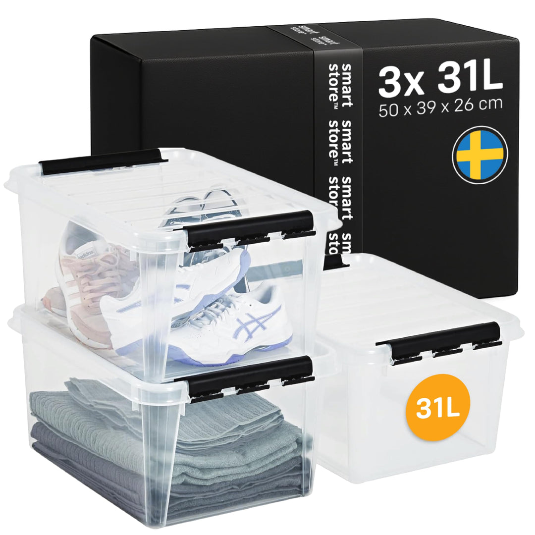 SmartStore ﻿aufbewahrungsbox mit deckel, 32 l, 3er-Pack, verstärkt, gross, transparent, für Lebensmi