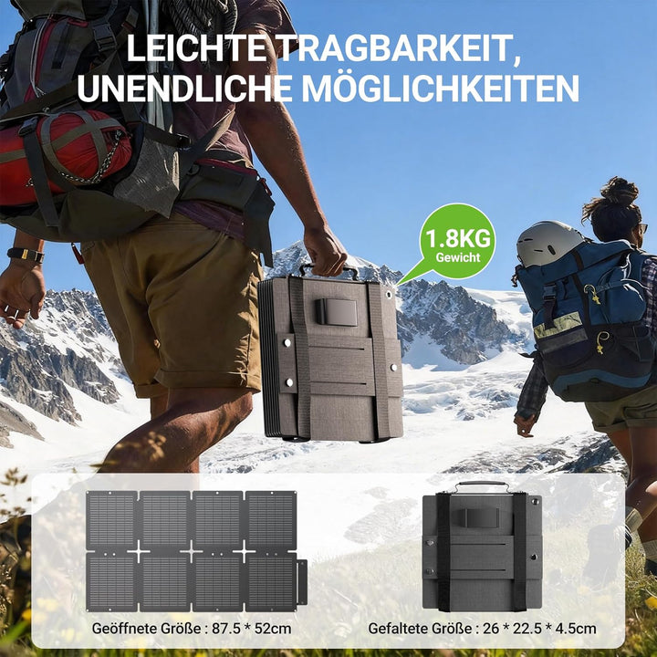 60W Solarpanel Faltbar Solarladegerät mit Standfuss, Tragbares Solar Handy Ladegerät Mit 3 Ports (US