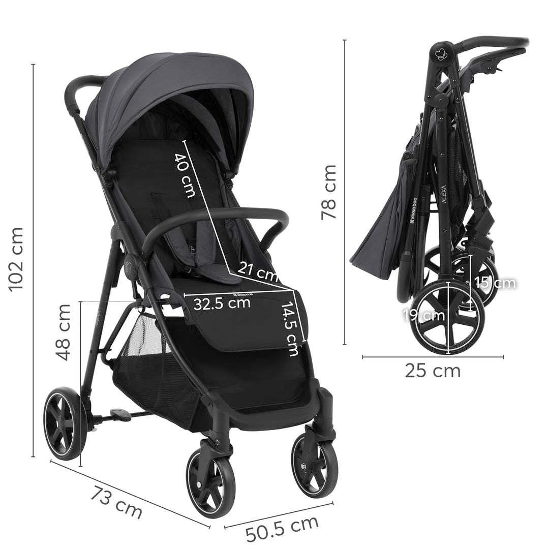 KikkaBoo ALEXA Leichter Buggy von Geburt bis 22 kg, Einhand-Faltmechanismus, Verstellbare Rückenlehn