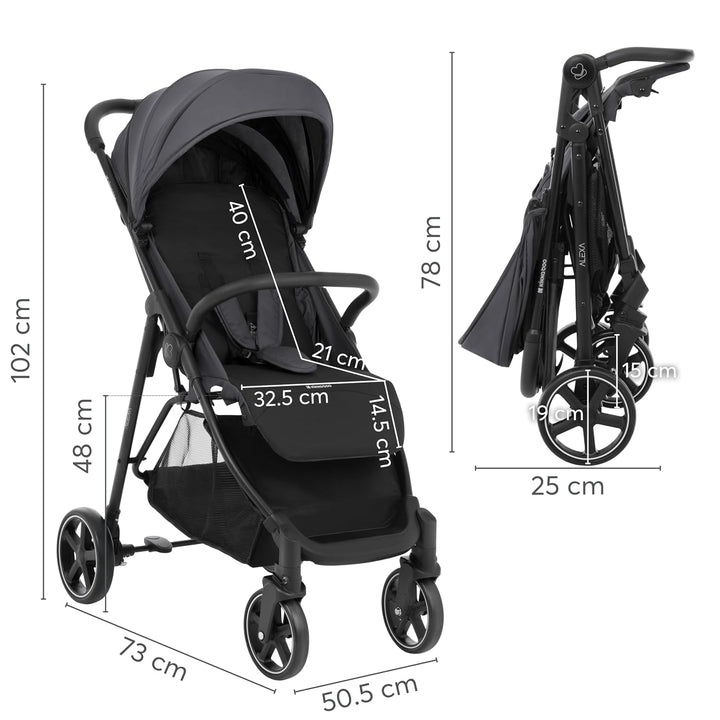 KikkaBoo ALEXA Leichter Buggy von Geburt bis 22 kg, Einhand-Faltmechanismus, Verstellbare Rückenlehn