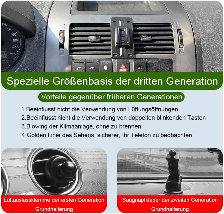 Auto Handyhalterung für Volkswagen Polo Auto Zubehör [Nur Kompatibel mit 2001-2009 VW Polo IV] 360°