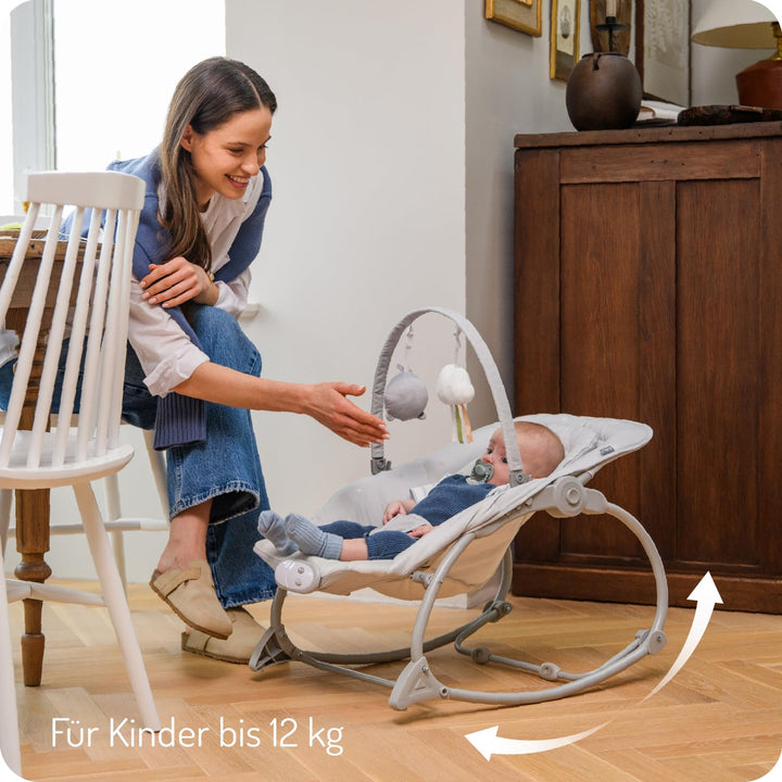 MoMi Babywippe LAPIS für Babys bis 12 kg, Batteriebetrieb, 3-Punkt-Sicherheitsgurt, Bügel und 2 Spie