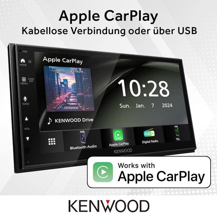 Kenwood DMX6523DABS - 17,3 cm WSVGA Moniceiver mit DAB+/FM, Wireless CarPlay & Android Auto, Apple &