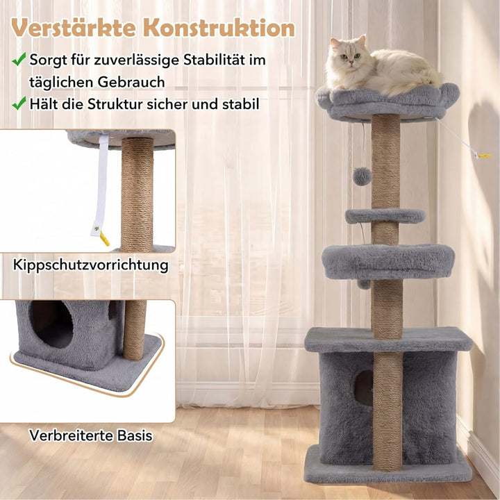 COSTWAY Kratzbaum, 96 cm, Katzenbaum mit Katzenhöhle, Plattform, Bett, grosser Basis & 2 Bällen, Dic
