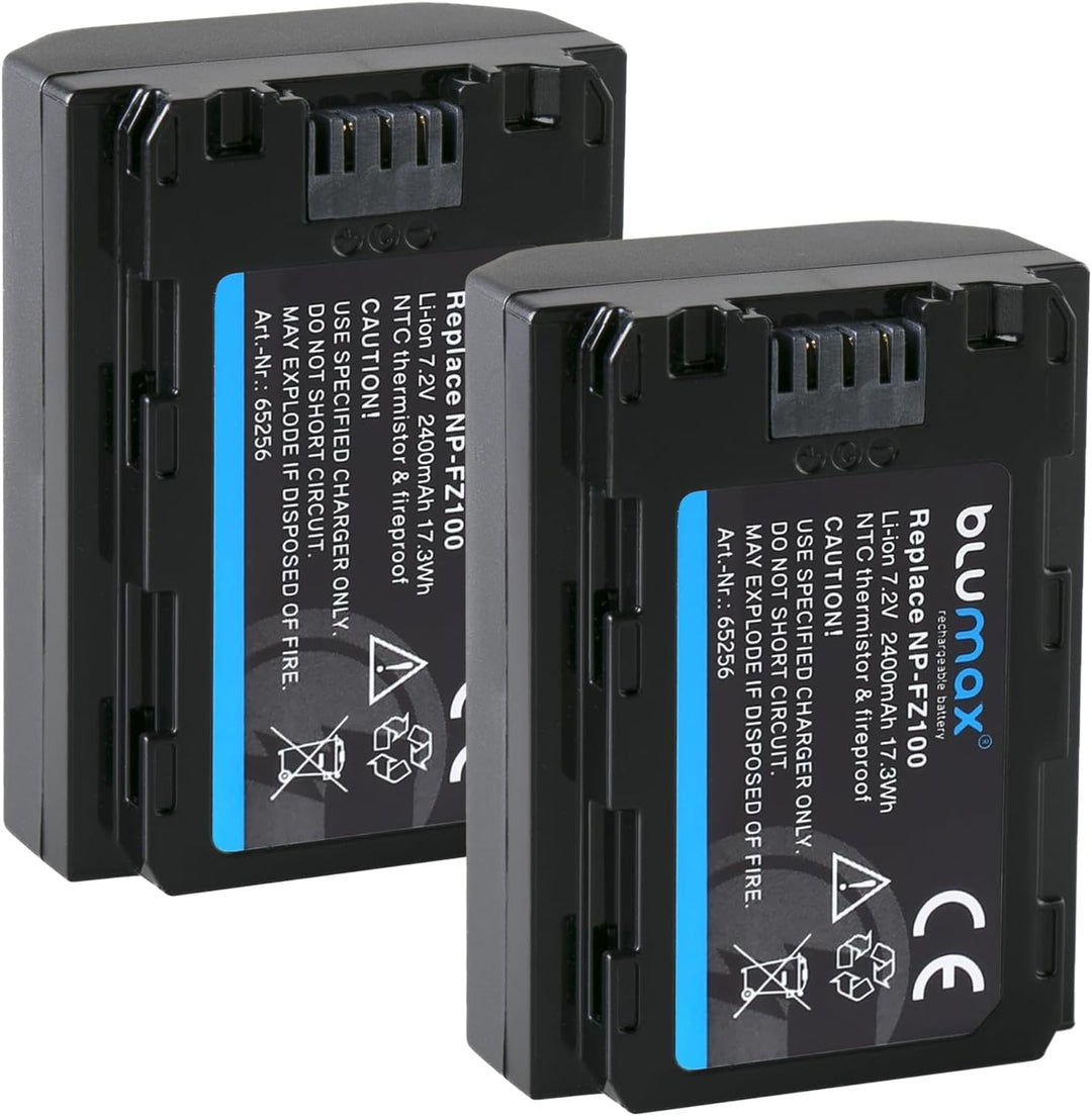 2X Blumax Akku ersetzt Sony NP-FZ100 | 2400mAh - für Sony Alpha Sony FX30-7 IV 7c 7RIV 7RV 7RIII ZV-