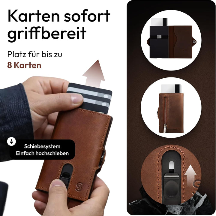SlimJack® Wallet mit Münzfach - Jackster Wallet - Kreditkartenetui mit RFID-Schutz - Geldbeutel für