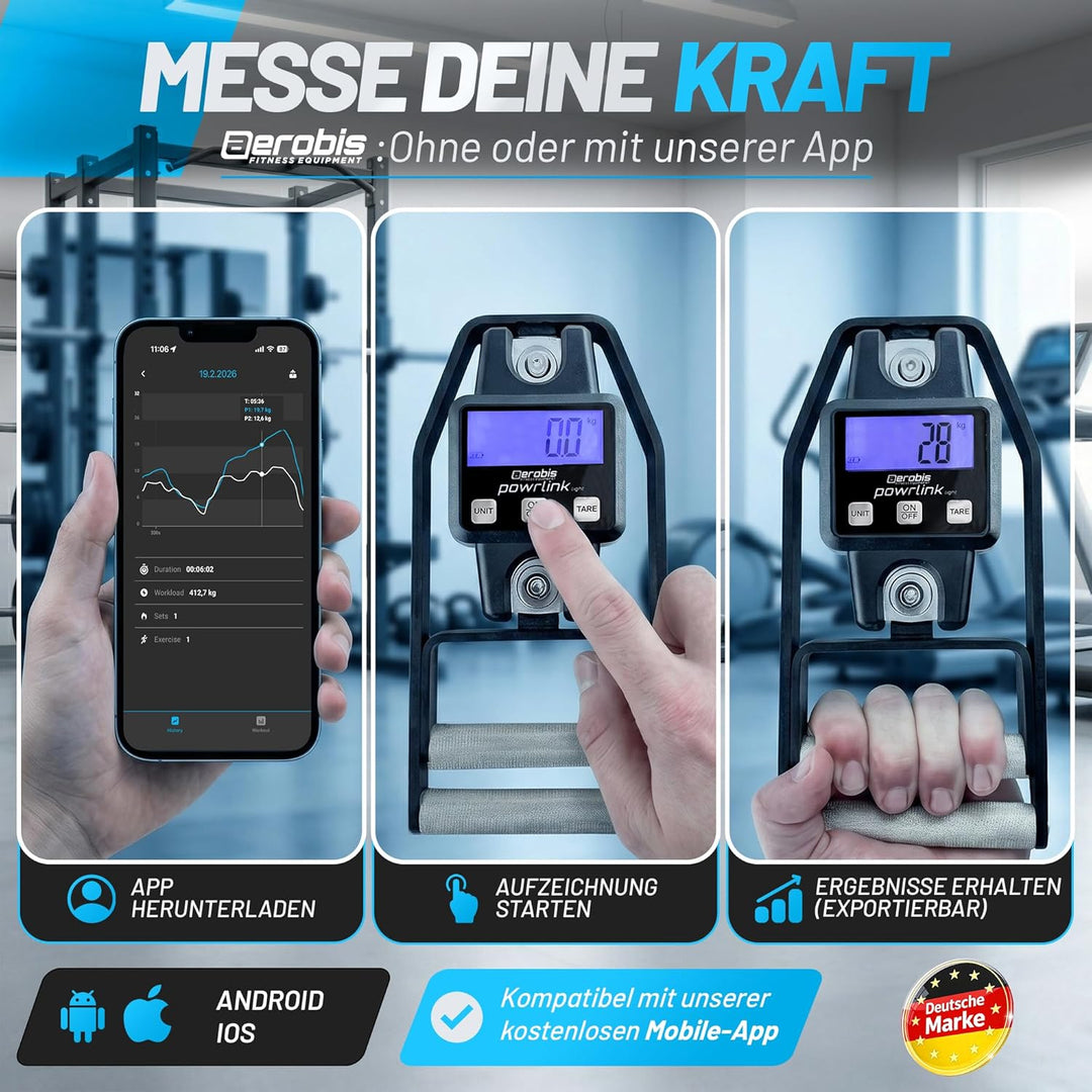 aerobis® Powrlink Griffkraftmesser - inkl. Live-Tracking App - hochpräziser Handdynamometer & Griffk