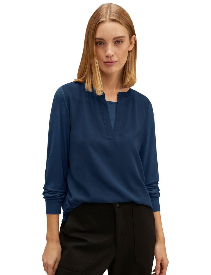 Street One Damen Chiffon Langarmshirt 34 Atlantic Blue, 34 Atlantic Blue