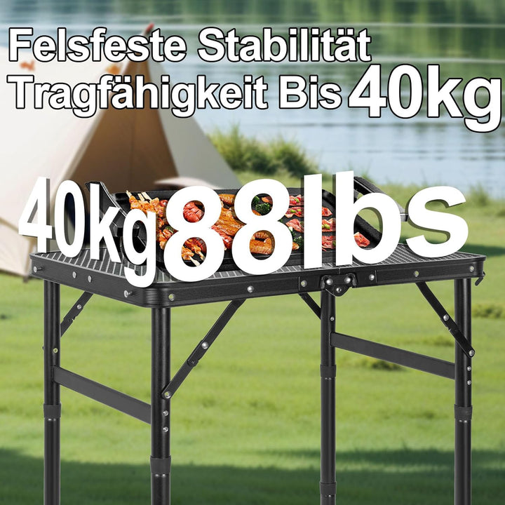 AKOZLIN Folding Grill Table 3 Height Adjustable Portable Metal Aluminum Picnic Table with Mesh Deskt