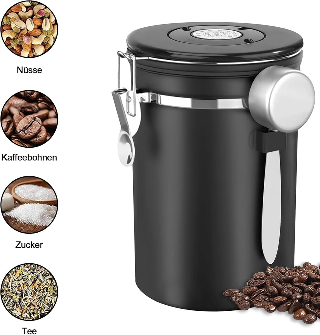 1,8L Kaffeedose Luftdicht, Kaffeedose Luftdicht aus Edelstahl, Kaffeebohnen Behälter,Kaffee Dose,Mit