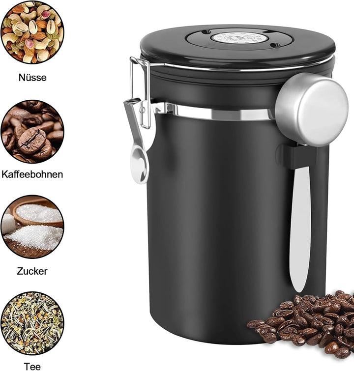 1,8L Kaffeedose Luftdicht, Kaffeedose Luftdicht aus Edelstahl, Kaffeebohnen Behälter,Kaffee Dose,Mit