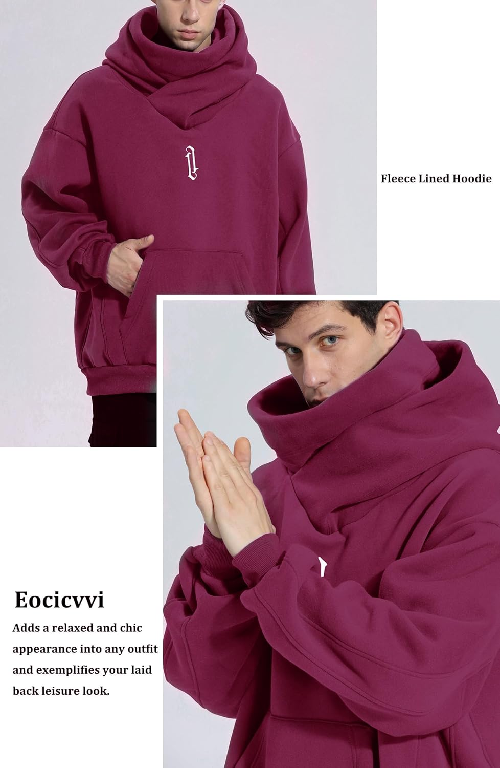Pullover Herren Rollkragen Hip Hop Fleece Pulli Kapuzenpullover Hoodie Sweater Sweatshirt Mit Kapuze