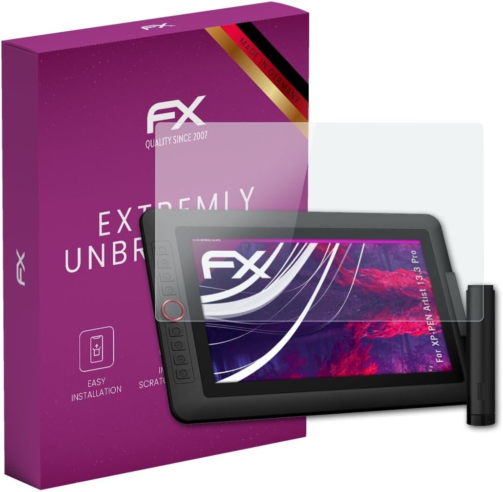 atFoliX Glasfolie kompatibel mit XP-PEN Artist 13.3 Pro Panzerfolie, 9H Hybrid-Glass FX Schutzpanzer