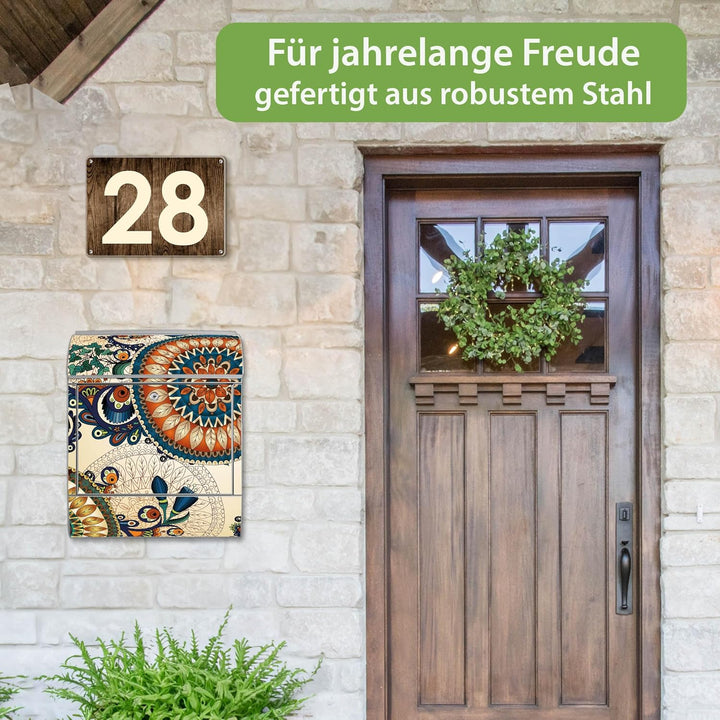 banjado Design Briefkasten 38,5x46,5x13cm & 2 Schlüssel - Briefkasten Stahl Silber mit Zeitungsfach