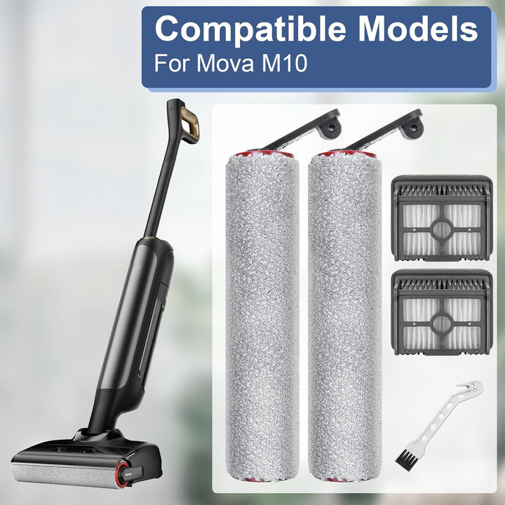 Bürstenrolle Filter Ersatzteile für Dreame, Mova M10 Nass-und Trockensauger，2 Bürstenrolle + 2 HEPA