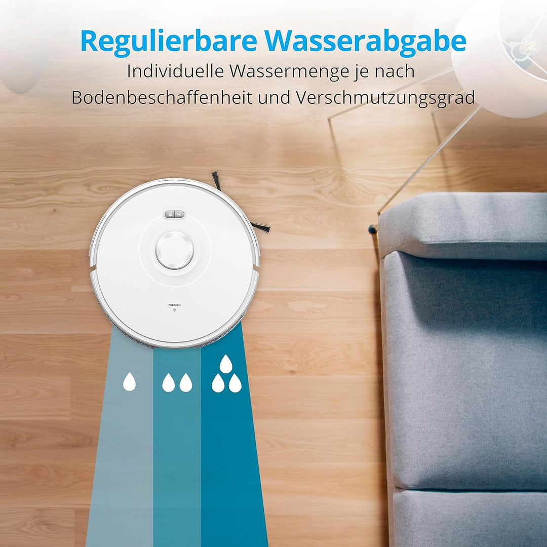 MEDION Saugroboter mit Lasernavigation und Wischfunktion X10 SW (Starke 2.700Pa Saugkraft, 2in1 Robo