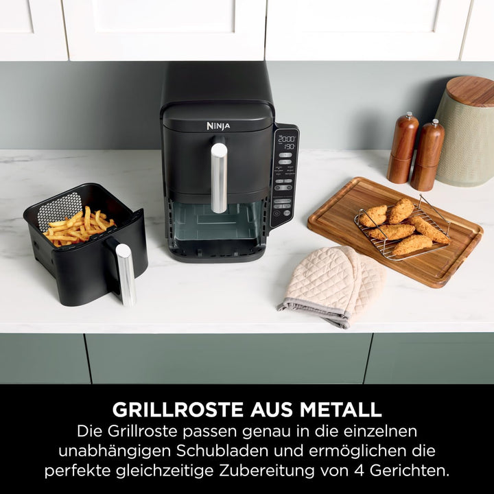 Ninja Double Stack Heissluftfritteuse, 7,6 L Airfryer, Doppelkorb-Heissluftfritteuse mit 4 Kochstufe