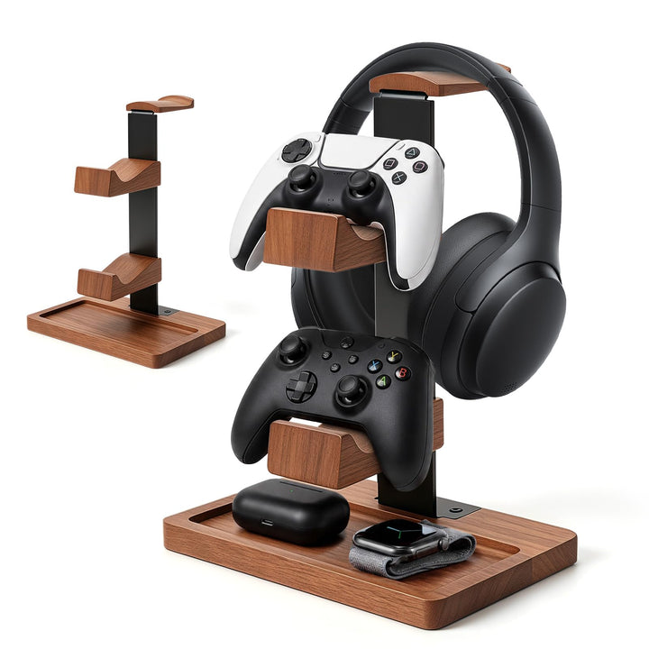 Headset Halterung aus Holz, 2-in-1-Controller-Halter und Kopfhörer-Ständer | Doppelstöckiges Aufbewa