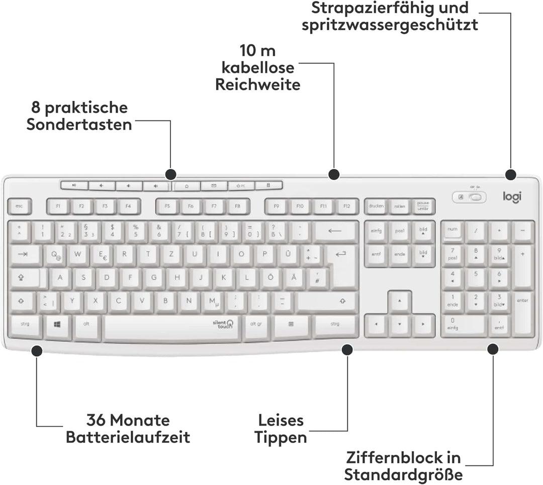 Logitech MK295 kabelloses Tastatur-Maus-Set mit SilentTouch-Technologie, Shortcut-Tasten, optischer
