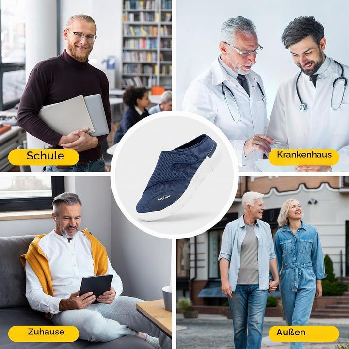 FitVille Diabetikerslipper Herren Extra Weit Gesundheitsschuhe mit Klettverschluss Orthopädische Hau