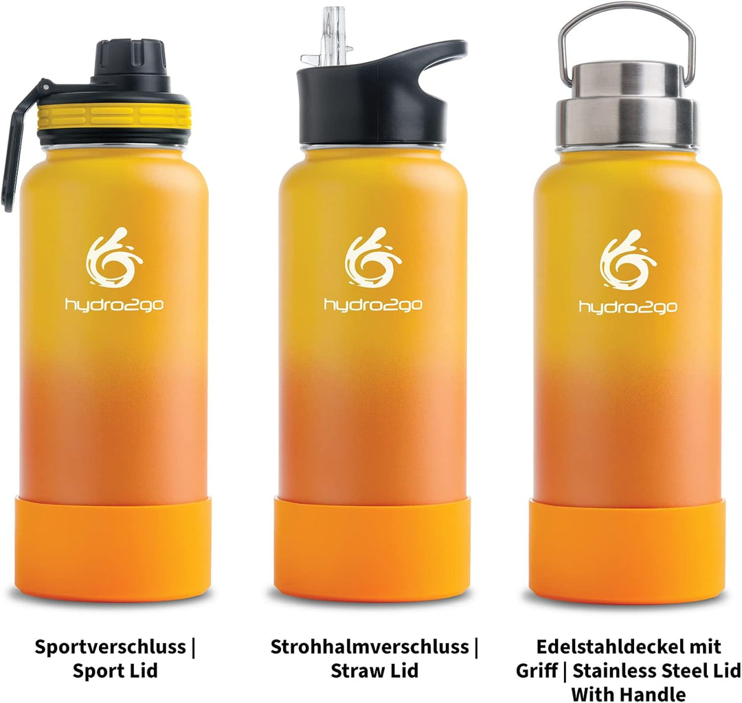 hydro2go ® Trinkflasche aus Edelstahl 1000 ml / 1 Liter - für Sport, Fitness & Outdoor | Thermo Edel