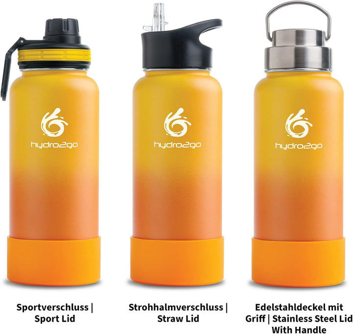 hydro2go ® Trinkflasche aus Edelstahl 1000 ml / 1 Liter - für Sport, Fitness & Outdoor | Thermo Edel