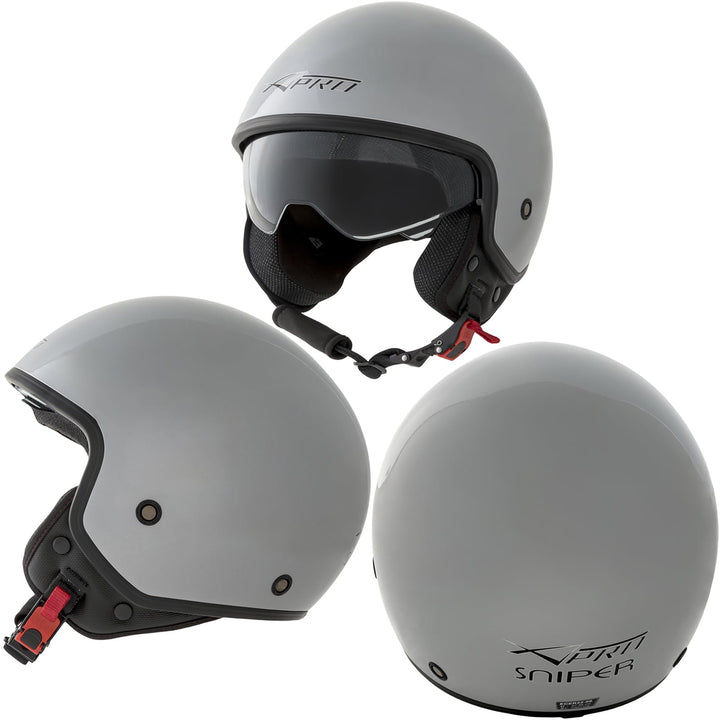 Motorradhelm Motorrad Roller Jet Helm Innensonnenblende Viser SonicMoto 59 cm (XL) Silber, 59 cm (XL