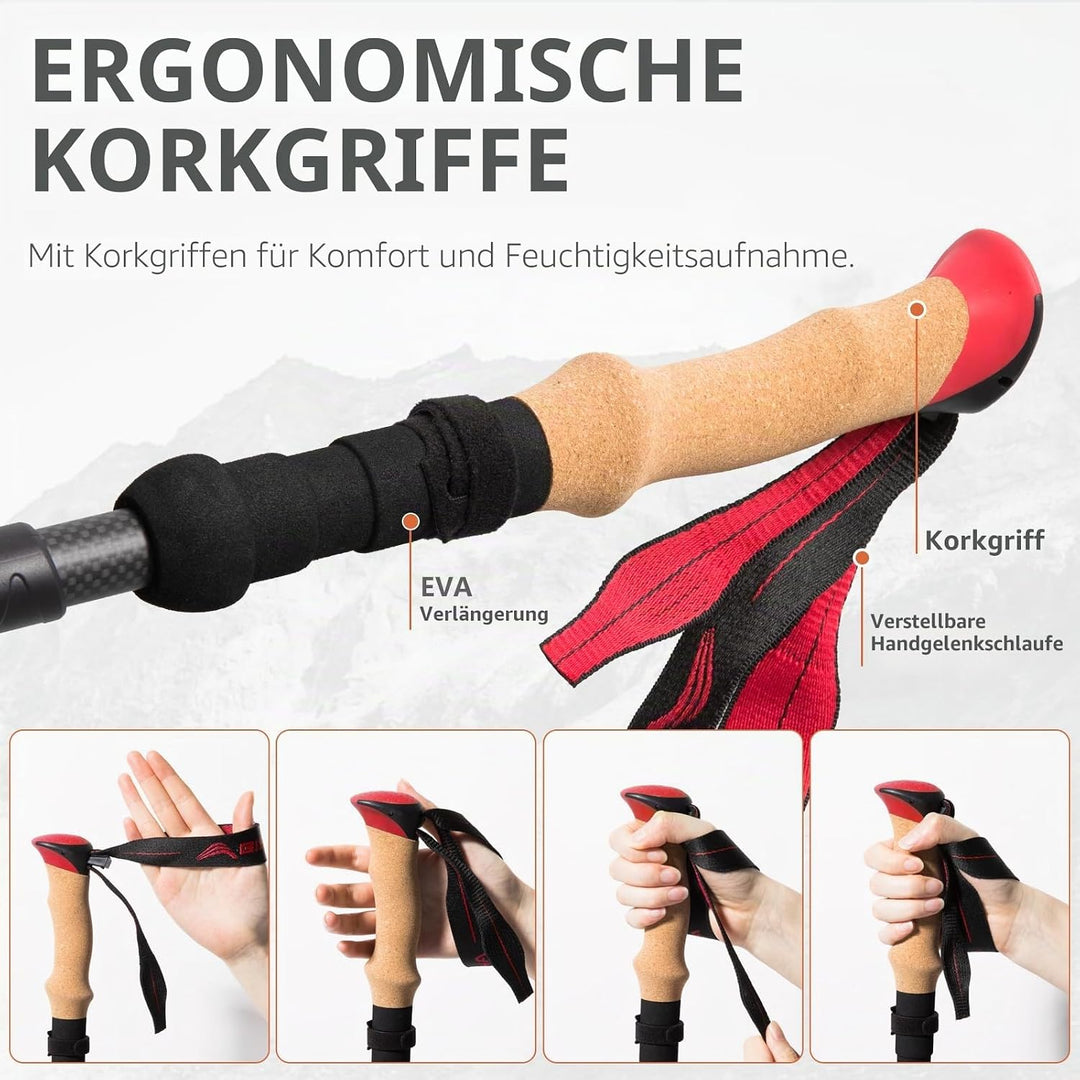 BISINNA Wanderstöcke faltbar Carbon mit Korkgriff Ultralleicht (ab 234g) I Nordic Walking Stöcke Dam