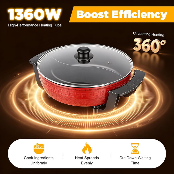 MEHOOSPVN 6L Elektrischer Hot Pot Twin Kochtopf Hot Pot Topf Stieltopf Feuertopf Suppentopf mit Deck