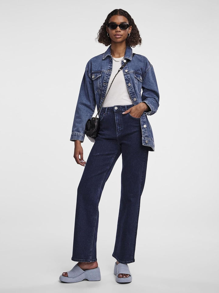 PIECES Damen Pcholly Hw Wide Jeans Db Noos Bc Jeanshose 27W / 30L Dark Blue Denim, 27W / 30L Dark Bl