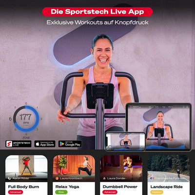 Fitness Fahrrad + Sportstech Live App mit Live- & On Demand-Kursen für Full Body Workout-Erlebnis |