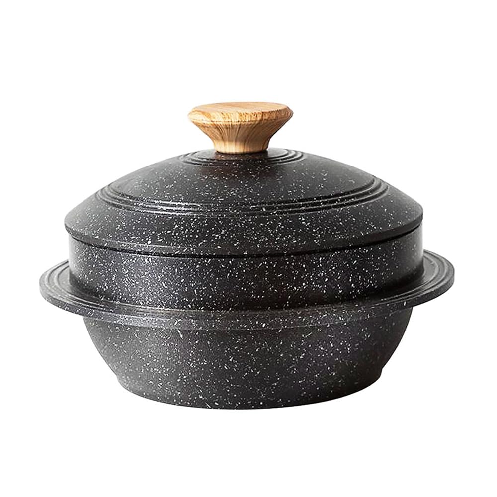 Koreanische Steinschale mit Deckel, 18 cm Dolsot Bibimbap Schale für Hot Pot Suppe - Schwarz Schwarz