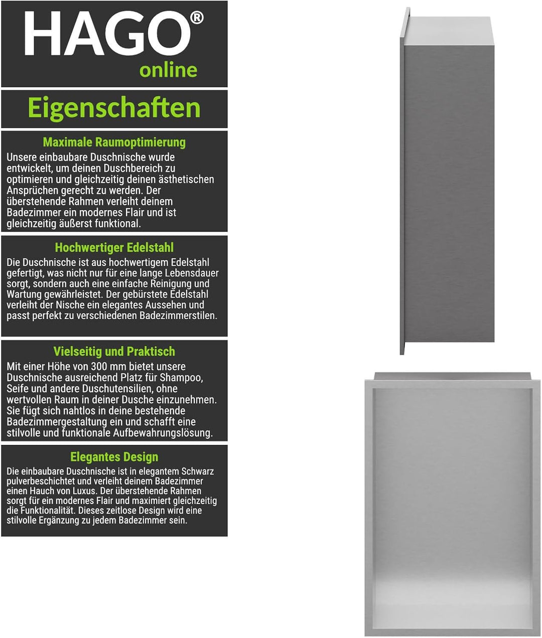 DIY Duschnische 20x30cm Edelstahl gebürstet Wandnische Unterputz Montage Duschregal Fliesennische, 2