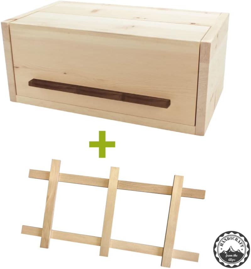 Brotkasten Vollholz mit Nussgriff und Klappdeckel - 45 x 25 x 16 cm - Vollholz