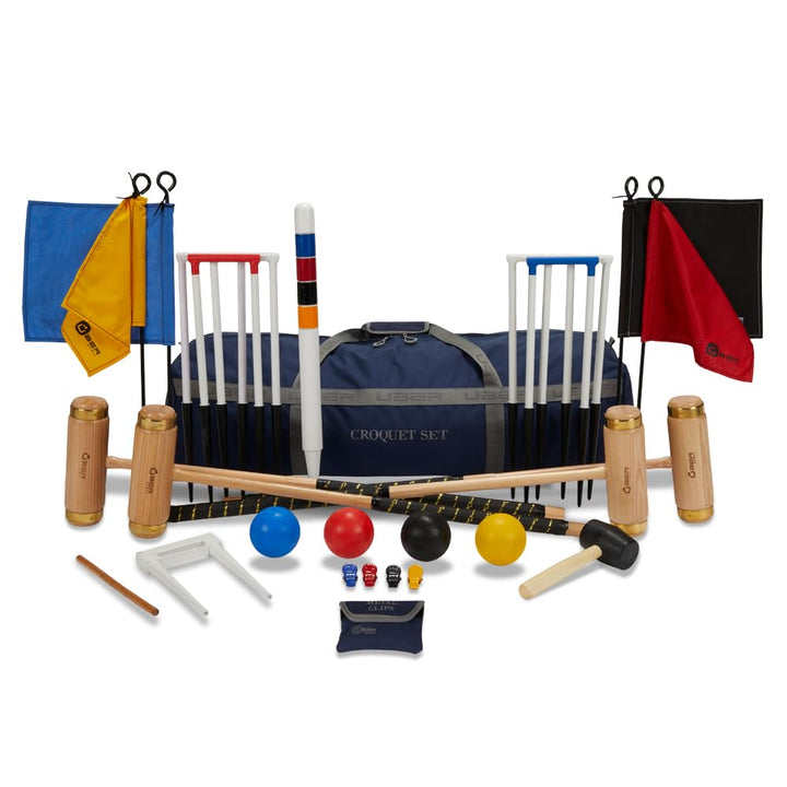 Excecutive ECO Holz Krocket Set mit 4 Schlägern aus engl. Esche und Composite Bällen, mit Nylontasch