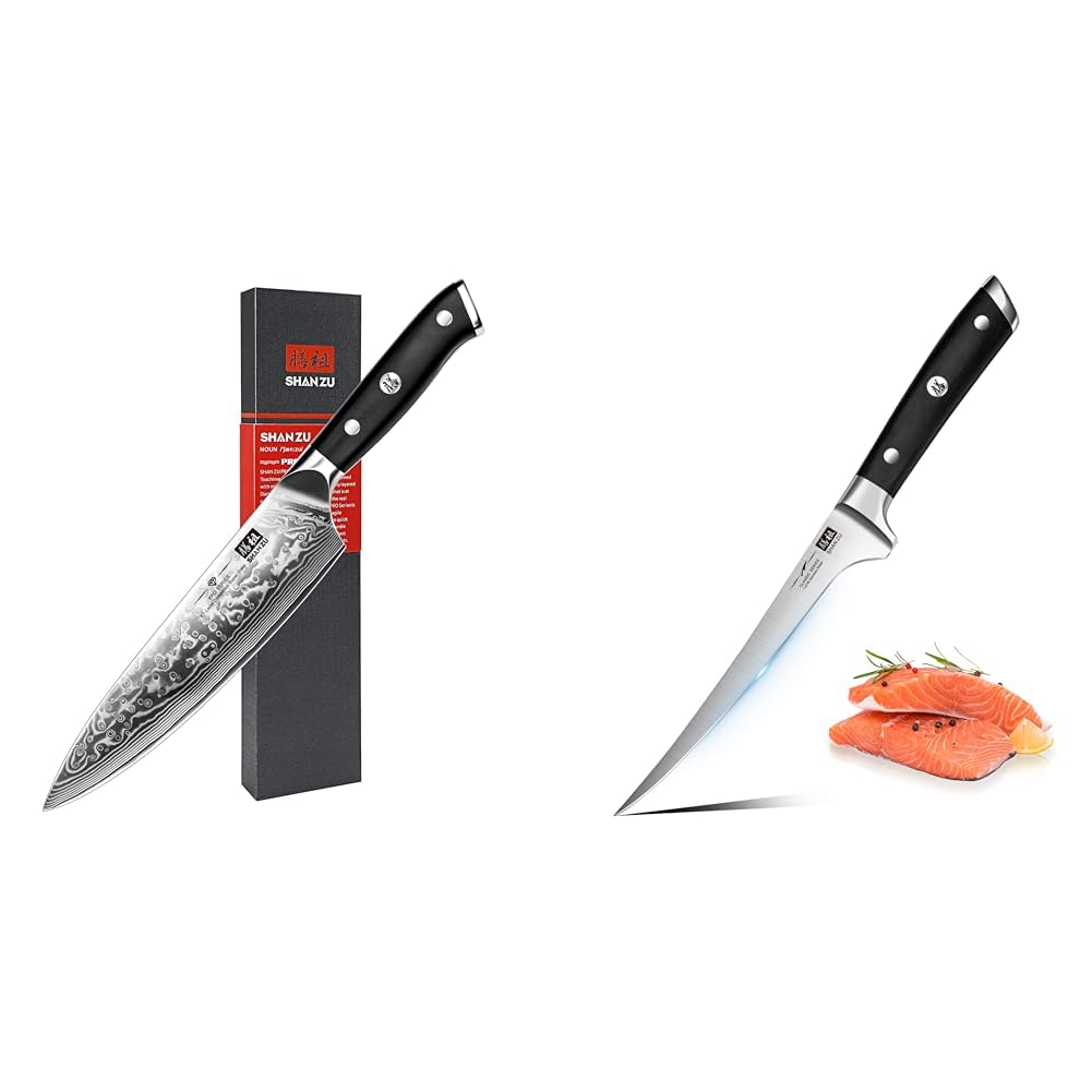 SHAN ZU Damastmesser Kochmesser 67 Schichten Damaststahl Küchenmesser mit G10 Griff 20CM - PRO Serie