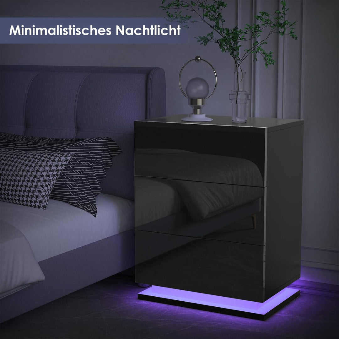Lvhecforhm 2er Set Nachttisch Schwarz, Nachttische Hochglanz Front, Nachttisch Schwarz mit 3 Schubla