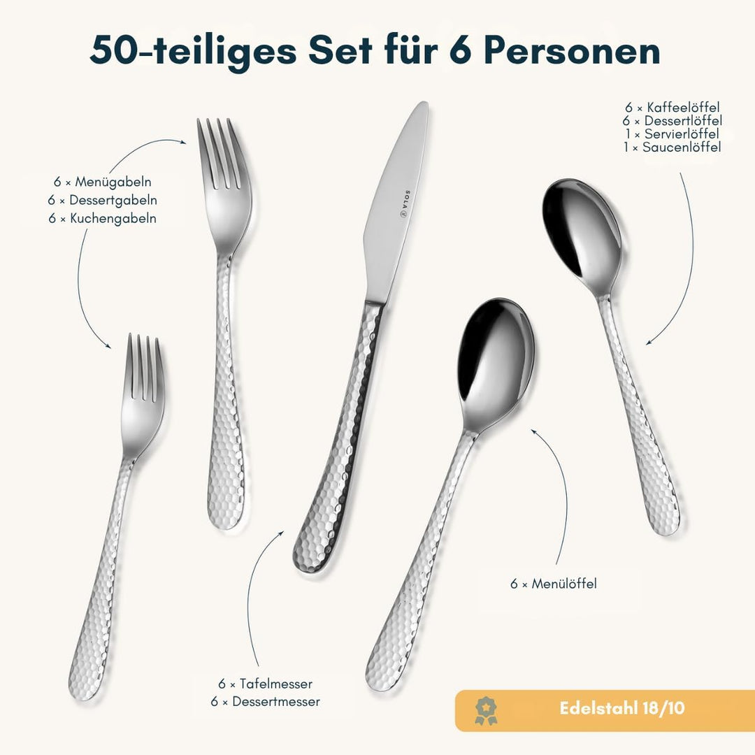 Sola Besteckset Lima 50-teilig 6 Personen - 50 Teile Silberfarben, 6 Personen - 50 Teile Silberfarbe