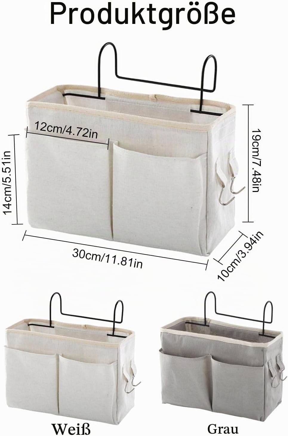 Disnace 2Pcs Betttasche Bett Organizer Hängetasche Aufbewahrungstasche, Hängetasche Faltbares Leinen