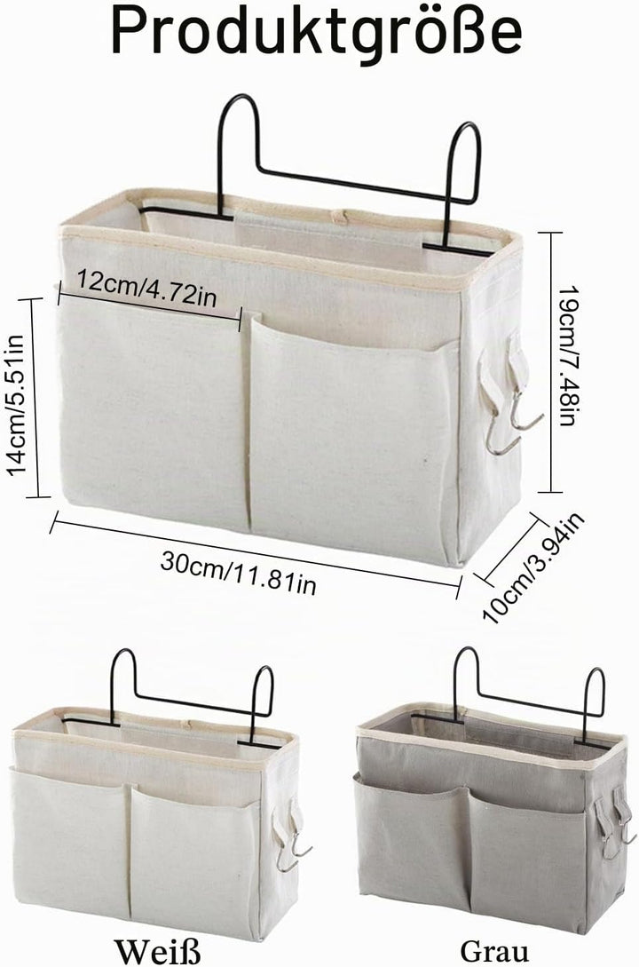 Disnace 2Pcs Betttasche Bett Organizer Hängetasche Aufbewahrungstasche, Hängetasche Faltbares Leinen