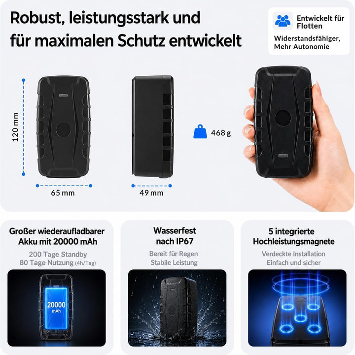 GPS Tracker 20000mAh Magnet Lange Standby GPS Sender für Auto, Flotte, LKW, Motorrad Ortung Wasserdi