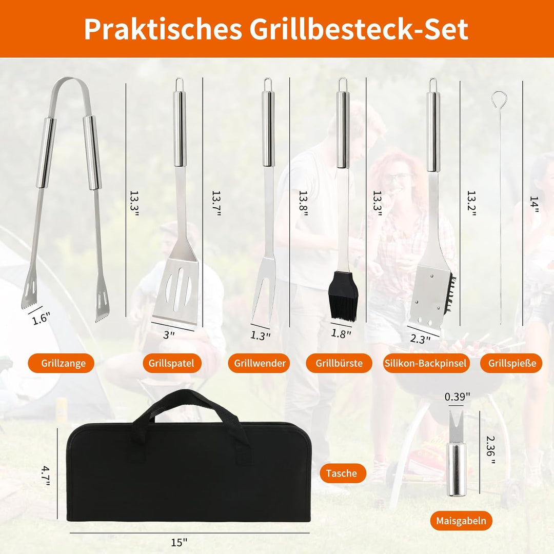 Grillbesteck Set, 20 Stücke Grill Zubehör Set, mit Grillspatel, Grillgabel,Grillzange, Rohrgriff-Ölp