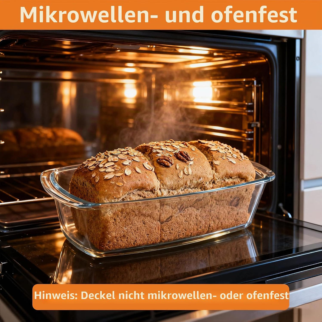 2er-Pack 1,8 l Glas Brotbackform mit Deckel – Brotform zum Backen von Brot, ofen-, spülmaschinen-, k
