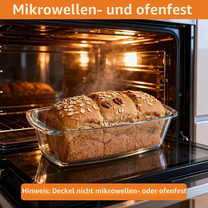 2er-Pack 1,8 l Glas Brotbackform mit Deckel – Brotform zum Backen von Brot, ofen-, spülmaschinen-, k