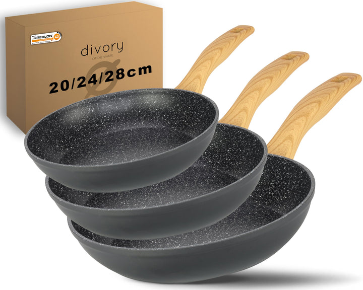 Pfannenset 20, 24, 28cm Induktion Pfanne 3-teilig – Antihaft Beschichtete grosse Universalpfanne für