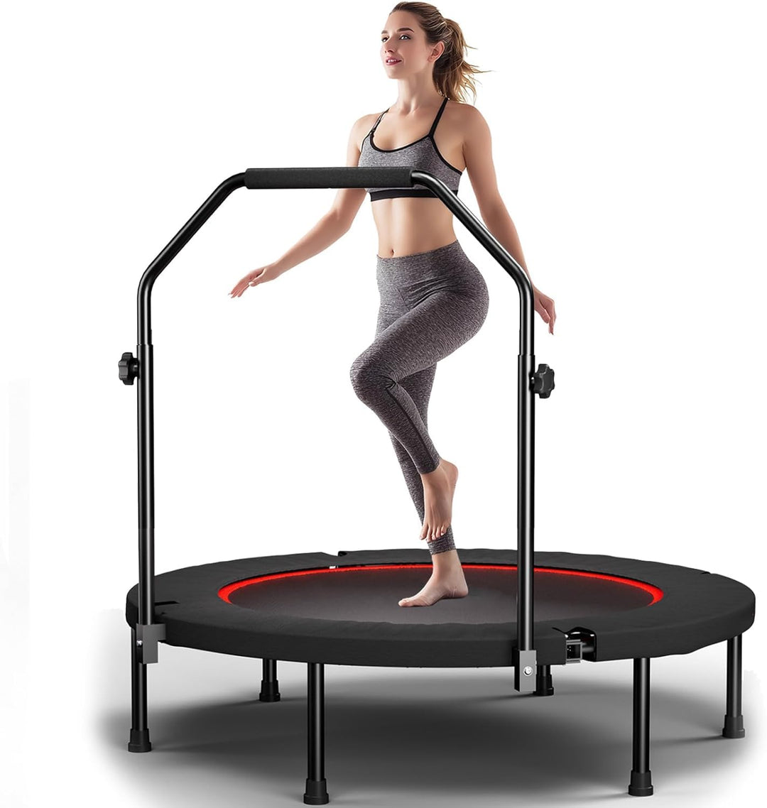 Fitness-Trampolin 102 cm für Erwachsene mit Haltestange, 3-Fach höhenverstellbar, leise Bungee-Seile