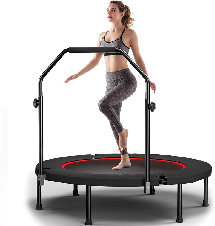 Fitness-Trampolin 102 cm für Erwachsene mit Haltestange, 3-Fach höhenverstellbar, leise Bungee-Seile