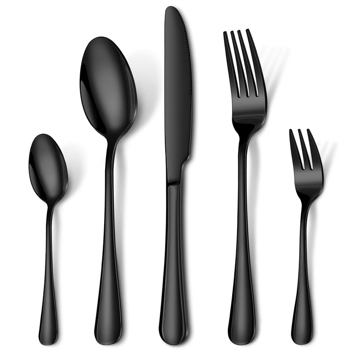 Besteck Set 6 Personen, 30 Teilig Schwarz Besteckset mit Messer Gabel Löffel, Essbesteck Set Edelsta