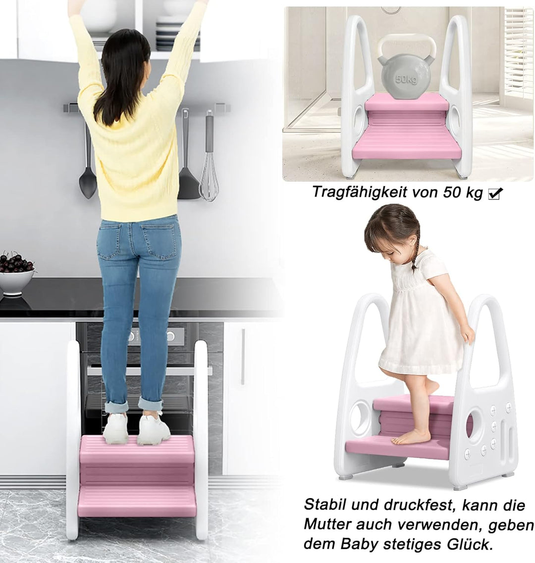 LILIIN Kinder Tritthocker Trittschemel 2 Stufen Kinderschemel, Kleinkind Lernturm Anti-Rutsch Tritts